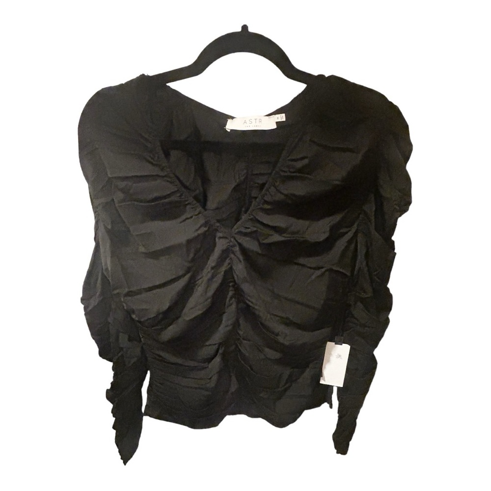 ASTR The Label Black Rouched Long Sleeve  Blouse Size M | New with Tags